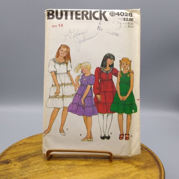 Vintage Sewing PATTERN Butterick 4028, Child Dress, Girls Size 14 - Picture 1 of 3